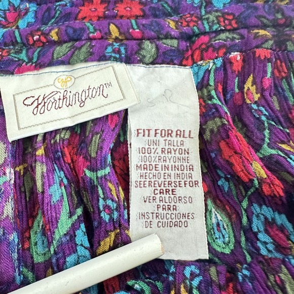 Worthington Maxi‎ Skirt OS Purple Floral Paisley Tiered Drawstring Gipsy Hippie - Picture 7 of 10